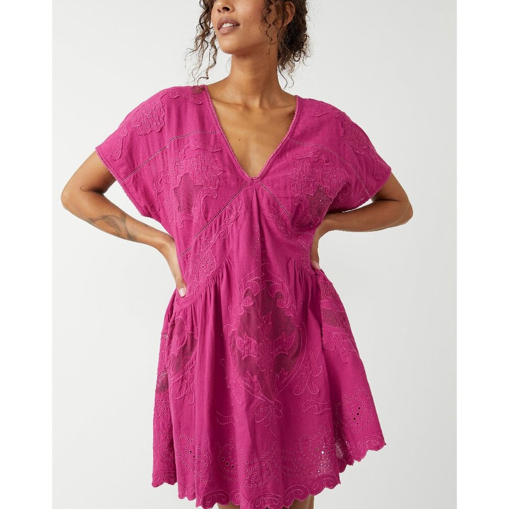 Free People! Serenity Mini Dress In Dragonfruit Punch NWT!